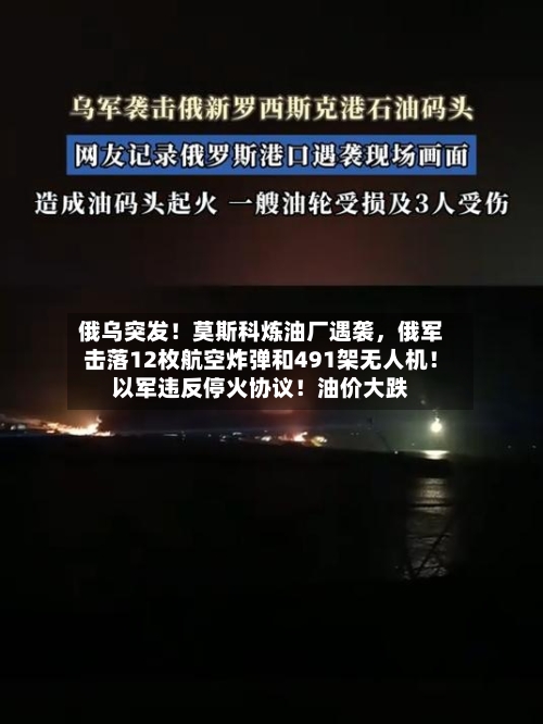 俄乌突发！莫斯科炼油厂遇袭	，俄军击落12枚航空炸弹和491架无人机！以军违反停火协议！油价大跌-第1张图片