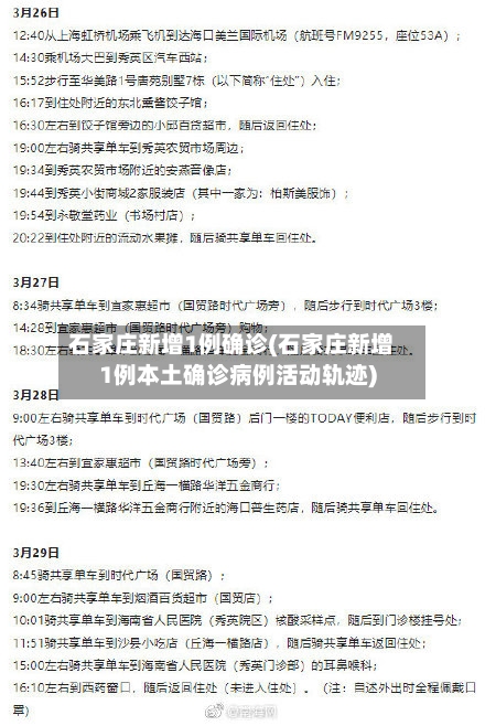 石家庄新增1例确诊(石家庄新增1例本土确诊病例活动轨迹)