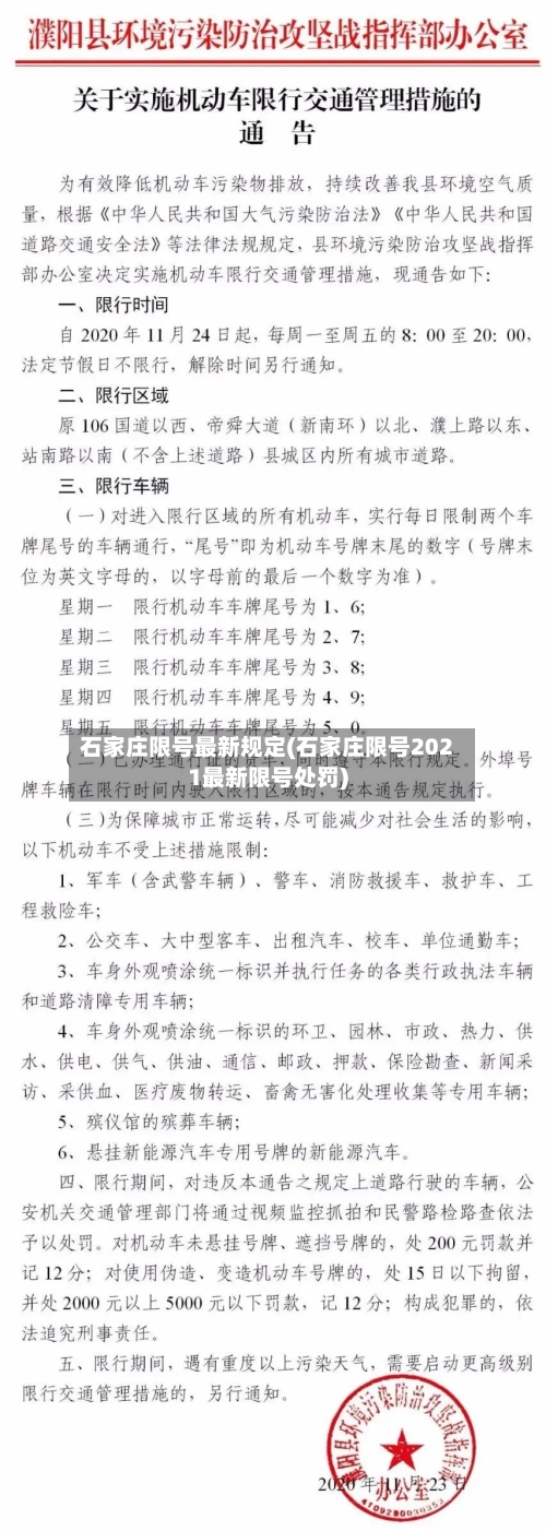 石家庄限号最新规定(石家庄限号2021最新限号处罚)