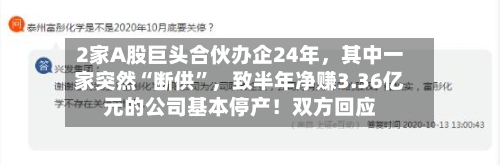 2家A股巨头合伙办企24年，其中一家突然“断供”，致半年净赚3.36亿元的公司基本停产！双方回应