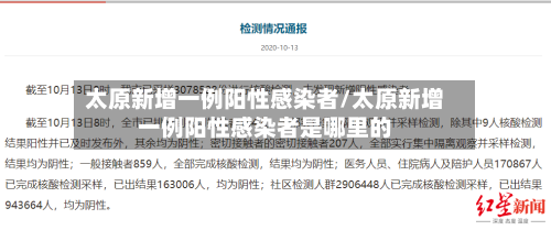 太原新增一例阳性感染者/太原新增一例阳性感染者是哪里的